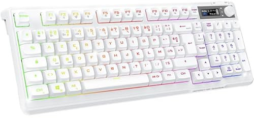 Spirit Of Gamer - Elite K60, Clavier Gamer Semi-Mécanique sans Fil Bluetooth Rechargeable, Autonomie 360h, Connexion 2.4 GHZ, Ecran LCD, 15 Effets Rétroéclairage RGB, 19 Touches Anti-Ghisting, Blanc