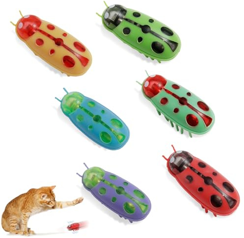 letcdfer 6 Stück Mini Käfer, Krabbelkäfer Katzenspielzeug Interaktiv Käfer | Elektrisches Interaktives Spielzeug für Katzen Hund Katze Maus Fluchthindernis automatisches Umdrehen Haustier Lustiges