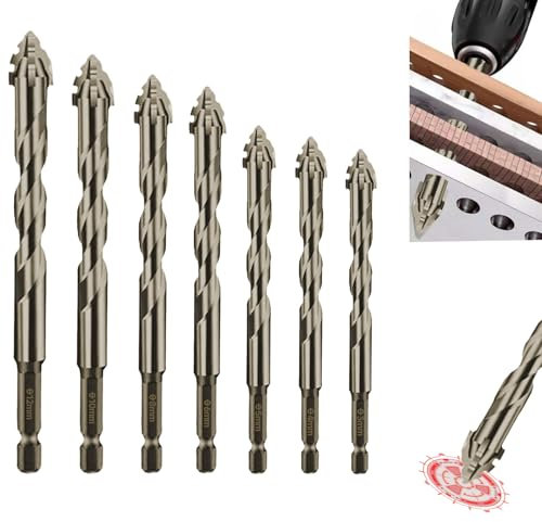 7-teiliges Sägezahnbohrer, Premium Bohrerset mit 4 Schneiden，Sägezahnbohrer Gerwand Bohrer Vierschneidige Powerbit Bohrer, Hochharte Gerwant Bohrer Set 3/4/5/6/8/10/12mm