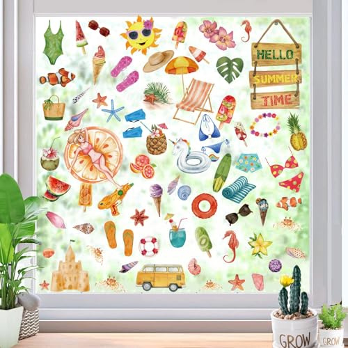 Sommer-Fensteraufkleber für Glasfenster,Hawaiianische Fensteraufkleber Kunstabziehbilder für Tropical Schwimmbad Party Baby Dusche Schule Haus Zubehör Party Supplies Geschenke-HS