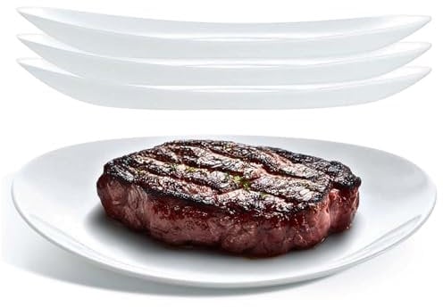 UNIQUE HOME LIVING 30cm Serving Platters/Steak Plates Set of 4, Stylish Oval Shape Serving Plate for Dinner/Steak/Salad, White Opal Glass Dinnerware Set, Microwave & Dishwasher Safe
