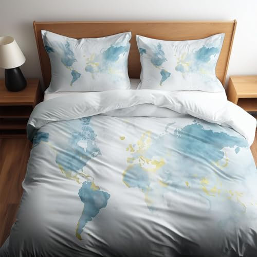 Juego de Funda Nórdica Cama 105-200 x 200 cm, Ropa de Cama Suave y Acogedora, Funda Nórdica Tinta Azul Claro, Fundas de Edredón Reversibles Blanco de Lujo y Fácil Cuidado