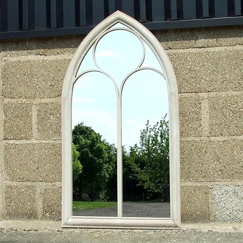 Biznest Arched Top Wall Mounted Plastic Mirror Black And White Brush Frame Indoor And Outdoor Decorative Vintage Style 90 X 60 X 4 Cm (White Brush)