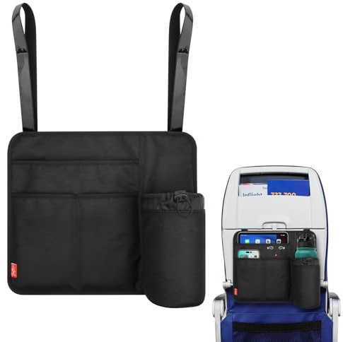 Airplane Seat Back Organizer & Storage, Airplane Tray Table Cover for Personal Items, Airline Seat Hanging Pockets Media Pouch,Reusable Travel Essentials,Fits Tablets,Cell Phone,Water Bottle (Black)