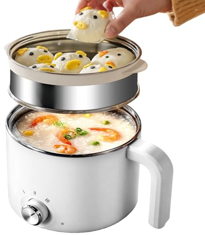 SUNOYA Einteilig Wachsschmelzer, 1.7l Kleiner Elektrischer Kochtopf, 300w/600w Nudelkocher Mit Dampfgarer, Elektrische Hot Pot Für Suppe, Nudeln, Haferflocken, Knödel, Mit Doppelter Leist