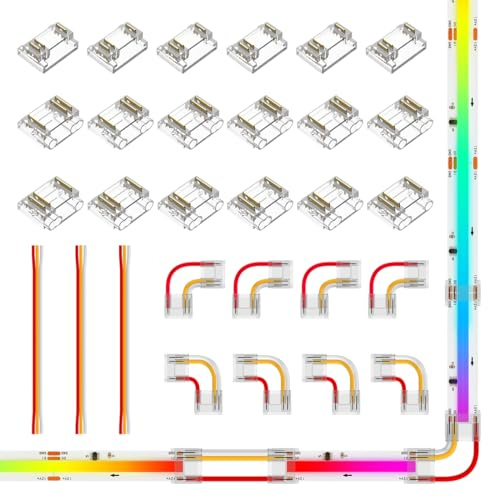 FCOB 3pin 12mm SPI RGB LED Connector Kit 18pcs Transparent Connector | 8pcs L-förmige Connector 3pcs 15cm 22AWG Verlängerungskabel für Löterfreie 3Pin 12mm SPI RGB LED Streifen Eckverbindung