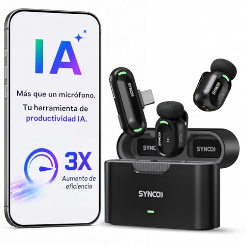 SYNCO SMICT Microfono Wireless IA per Android | App AI Bluetooth, Traduzione in Tempo Reale,Riduzione Rumore, 2 Lavalier Microfoni USB-C per Vlog, Streaming e Interviste