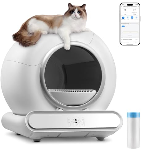 Self-Cleaning Cat Litter Tray, 65L+9L Large XXl Electric Cat Litter Box Self Cleaning with Infrared Detector and Weight Sensors, Electrolytic Deodorization, Silent, Automatic cat litter Tray