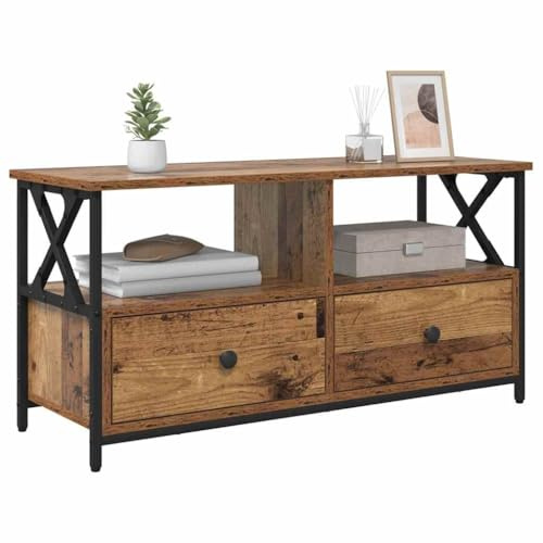 vidaXL TV-Schränk Altholz 90 x 33 x 45 cm Ingenieure Holz und Stahl | Viel Platz für deine Sachen, Robuste und langlebige Konstruktion, Einfacher Zugang mit reibungslosen Kugellager-Schienen