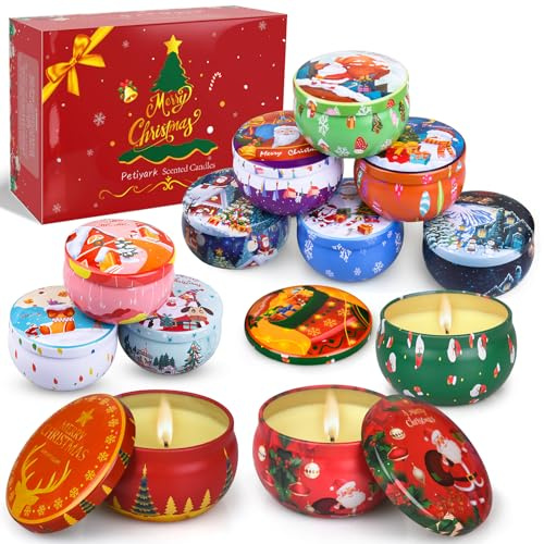 Christmas Scented Candles Gifts for Women, 12 Pack Scented Candles Gift Set, Natural Soy Wax Xmas Tin Jar Aromatherapy Candles for Stress Relief, Ideal Christmas Gifts for Women/Men