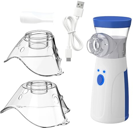 KRUMAD Inhalationsgerät, Vernebler, Kompakter Ultraschall Inhalator | 15ml, Leise, 3 Modi, mit 2 Masken, Mesh Nebulizer für Inhalationslösungen, Kabellos Nutzbar, für Kinder Erwachsene, Weiß