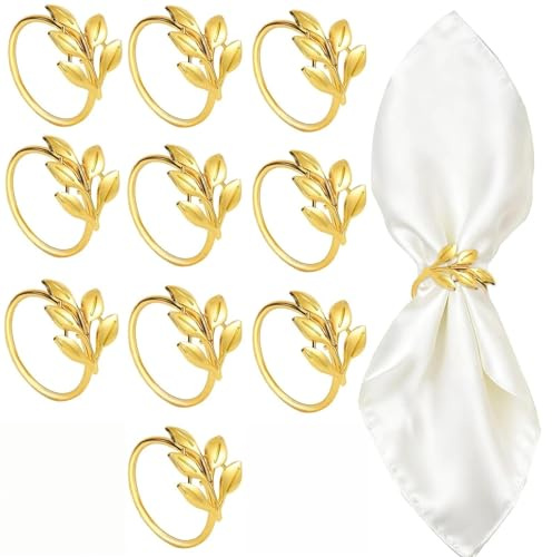 txuzong 10 Stück Goldene Serviettenringe aus Metall, Laub-Design | Serviettenhalter, Elegante Tischdeko für Hochzeit, Thanksgiving, Ostern & Familienfeier