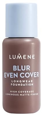 LUMENE Blur Even Cover Foundation | Hochdeckende, leichte Flüssigfoundation mit strahlendem, mattem Finish | 16 Stunden Halt | Niacinamid & nordische Heidelbeere | Parfümfrei | Farbton 10 | 30 ml