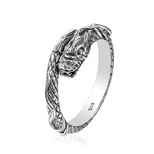 Serebra Jewelry Drachen Ring aus 925 Sterlingsilber Größenverstellbar Unisex Silber Herren Damen by