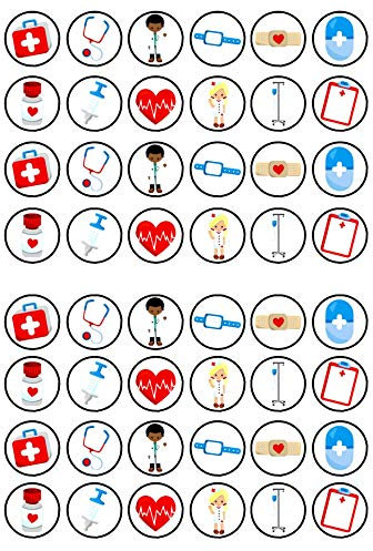48 Nurses Doctors Hospital Discs Mix #5 Edible Cupcake Toppers - Wafer Cake Decorations