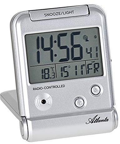 Atlanta Funkwecker Digital LCD-Anzeige Reisewecker mit Klappe Temperatur - 1806/19 (Silber)