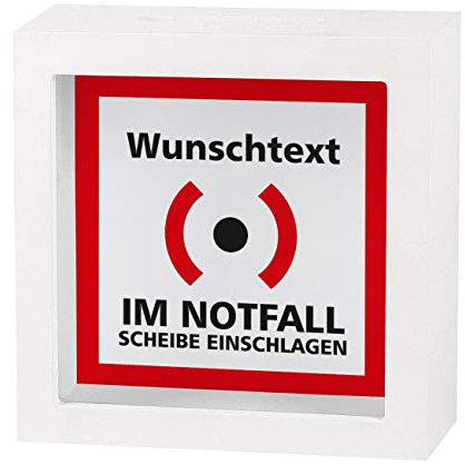 Herz & Heim® Lustiges Geldgeschenk - Im Notfall Scheibe einschlagen - personalisierte Spardose als Bilderrahmen