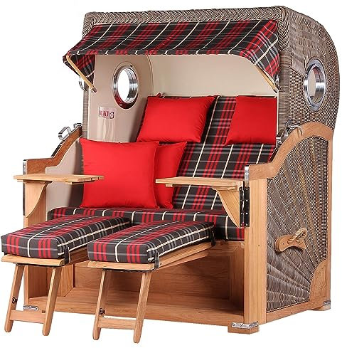 bene living Strandkorb Königssee Ostsee Volllieger Teak Bullauge - PE grau - Modell 529