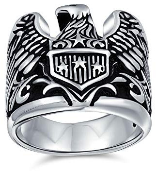 Bling Jewelry Herren Biker Großer Statement Patriotischer USA Fliegender Vogel Amerikanisches Symbol Weißkopfseeadler Siegelring Für Männer Oxidiertes .925 Sterlingsilber