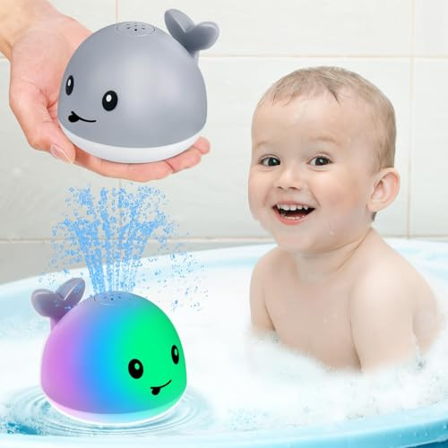Gigilli Bath Toys for Kids Ages 1-3, Baby Bath Toys 6-12-18 Months, Pool Water Toys for Toddlers, Babies 1 2 3 Year Boy Girl Gifts, Light Up Whale Bath Toy Sprinkler, 1st Birthday Bathtub Fountain Toy
