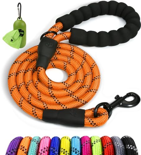 Taglory Rope Dog Lead with Soft Padded Handle, 1.5 m Reflective Lead and Multi-Colour for Medium Large Dogs, 1.2 cm, Orange