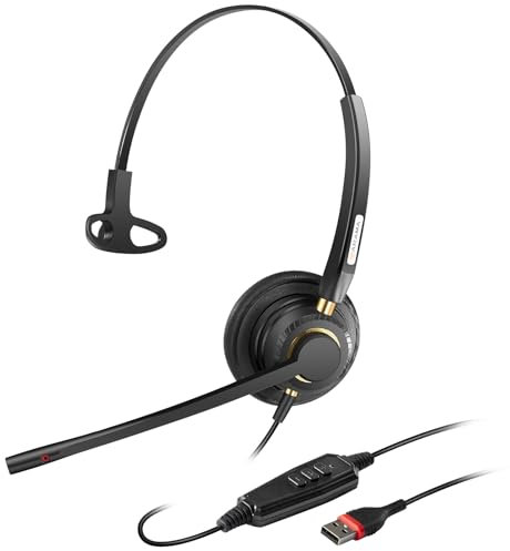Arama Auriculares USB con micrófono para laptop, auriculares de PC con cancelación de ruido y control en línea, auriculares para laptop para softphone UC Business Call Center Office, funciona con