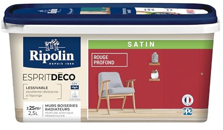 RIPOLIN - Peinture Intérieure Multi-Supports – Murs, Boiseries & Radiateurs – Ultra-Couvrante – Lessivable – Application Facile – Ecolabel - Satin - 2,5L - Rouge Profond