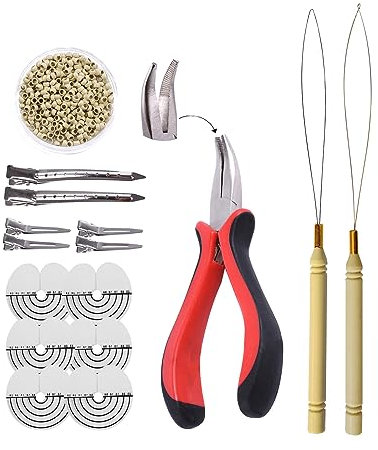 Microring Extensions Set: Microring Zange, Haarverlängerung Schlaufe und 500 Stück 2,5 mm Nano Ringe (blond)