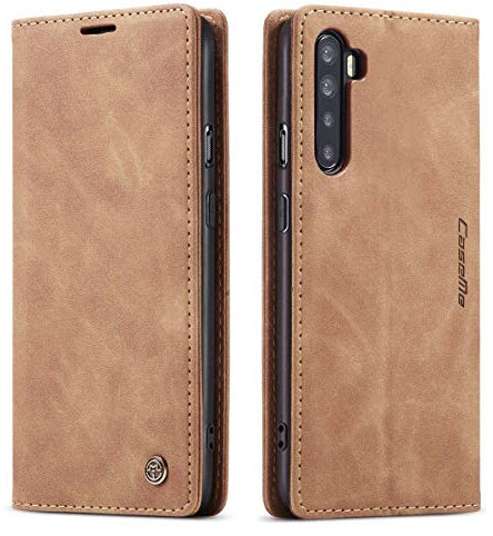 mvced Handyhülle Kompatibel mit OnePlus Nord,Premium Leder Flip Case Schutzhülle mit Standfunktion,Braun