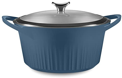 CorningWare, Non-Stick 5.5 Quart QuickHeat Dutch Oven Pot with Lid, Lightweight, Ceramic Non-Stick Interior Coating for Even Heat Cooking, Perfect for Baking, Frying, Searing and More, French Navy