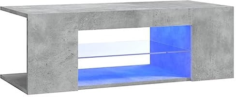 vidaXL Modern TV Cabinet with LED Lights and USB Power Source, Sturdy Engineered Wood Construction, Concrete Grey, 90x39x30 cm, Easy to Clean
