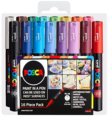 POSCA PC-1M Paint Marker Art Pens - 0.7mm – Starter Set of 16 Pens in Wallet