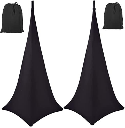 Speaker Stand Cover UCARE Universal Lighting Tripod Stand Scrim DJ Speaker Light Stand Skirt Cover Triple Sided 360 Degree Stretchable Speaker Stand Scrim Cloth for Weddings Banquets(TWO PACK-BLACK)