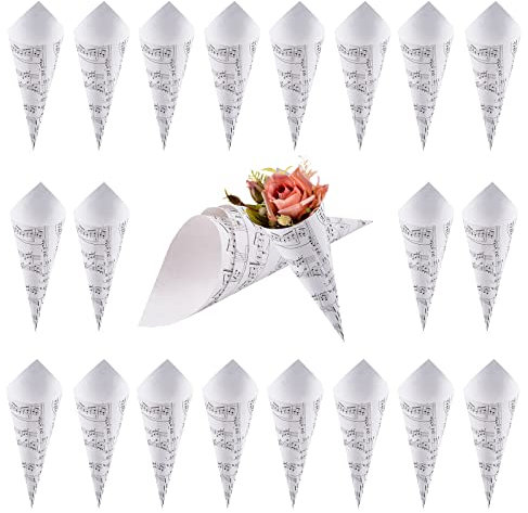 WANDIC Coni di carta kraft, 50 pezzi, per coriandoli di nozze, bouquet di petali di carta, scatole con note musicali, per matrimoni, feste, regali, imballaggi