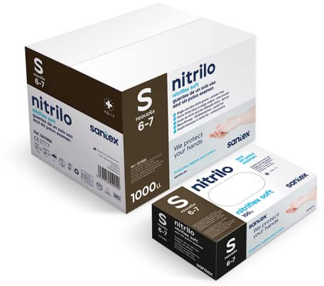 Santex Guantes de nitrilo sin polvo azul | Gama Nitriflex Soft | Guantes desechables de un solo uso | Libre de látex | Caja de 100 unidades | Talla S (S)