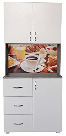 HTI-Living Küchenbuffet 3 Schubladen Blanca Bistro Küchenschrank Hochschrank Weiß Beton