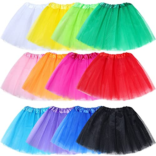 Jiuguva 12 Pcs Tutu for Toddler Girls 3-Layer Tutu Dresses Multicolor Rainbow Neon Princess Tulle Skirt Costume for Ballet Dance Princess Summer Birthday Party Age 3-8