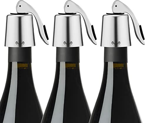 OWO Weinverschluss Weinflaschenverschluss Edelstahl Wein Verschlussstopfen Flaschenverschluss Wiederverwendbar Wine Stopper Geschenke für Weinliebhaber (Silber, 3er Set)