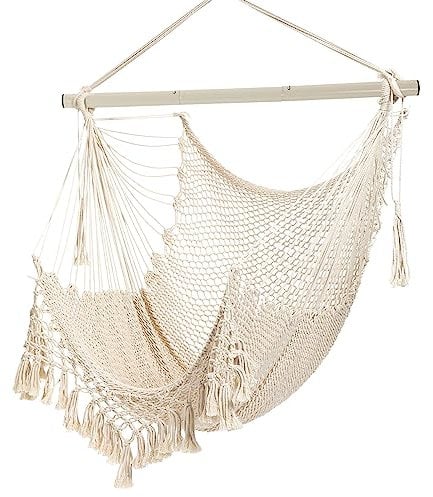 Hängesessel Hängestuhl Aus Weichem Baumwollseil Mit Hochbelastbarer Metallstange,Geeignet Indoor Outdoor Garten Balkon,Belastbar bis 150 kg