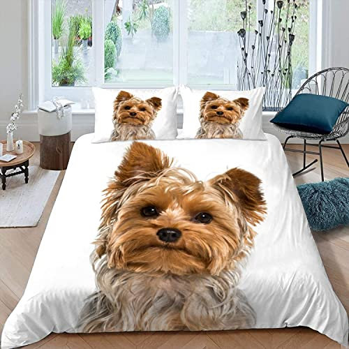 MOUPL 100% Mikrofaser Hund Bettwäsche-Sets 135x200 2teilig 3D Motiv Yorkshire Terrier Kinderbettwäsche mit Reißverschluss Weiche Warm Sommer Bettbezug mit Kissenbezug 80x80 cm für Jungen Mädchen