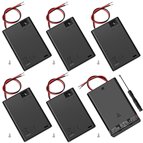 6 Pezzi 3x AA 4.5V Supporto Batteria con Interruttore On/Off, KUOQIY 4.5V Custodia per Batterie AA in Plastica con Cavi, AA Porta Batterie con Cacciaviti e Viti