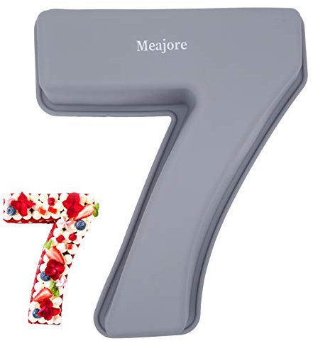 Meajore Kuchenform Zahlen, 25 cm Silikon Zahlenbackform Antihaftend – Backform Zahlen 7 für Number Cakes & Geburtstagskuchen