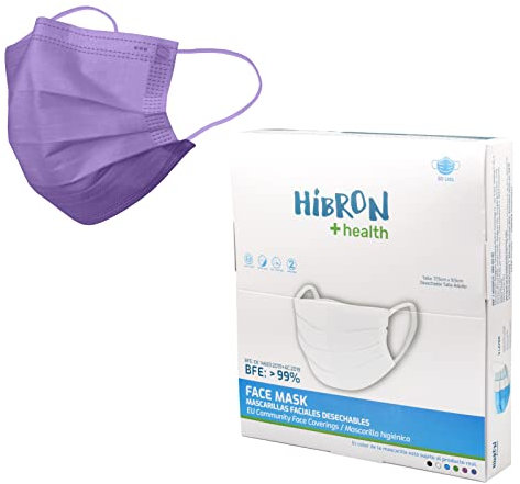 HIBRON 50 mascherine monouso omologate europee, CWA 17553: 2020, BFE > 99%, viola.