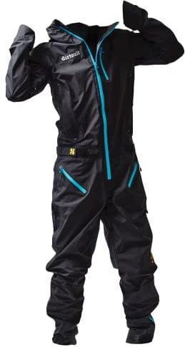 dirtlej dirtsuit prime edition schwarz/blau, leichter, atmungsaktiver Regenanzug für Radfahrer für kühlere Regentage, Lufteinlässe zur Kühlung, Stretch, Schutz vor Wind und Wetter (XL)