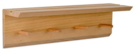 Natuhr Holz Wandgarderobe Hakenleiste - Rail - Garderobe mit 4 Haken und praktischer Ablage (Buche geölt)