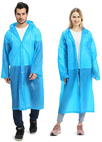 Opret 2 Stück Regenmantel Durchsichtiger Regenponcho für Damen Herren, Wiederverwendbar Wasserdicht Regencape Regenjacke, Eva Atmungsaktiv Regen Zubehör für Wandern Radfahren Camping Reisen