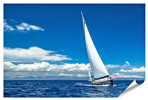 islandburner XXL Bild Poster Segelschiff Yacht Mit Weißen Segeln Auf Offenem Meer Luxusboot 24A Premium Bilder Fotodruck
