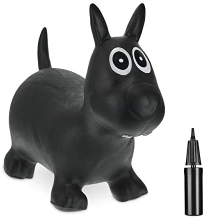 Relaxdays Hüpftier Hund, inklusive Luftpumpe, Hopser, bis 50 kg, BPA frei, Hüpfspielzeug, Kinder, Sprungtier, schwarz