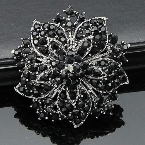 VITAU Vintage Femmes vêtements Cristaux Noirs Fleur Broche Mariage fête Cadeau Broche Broches pour Les Filles