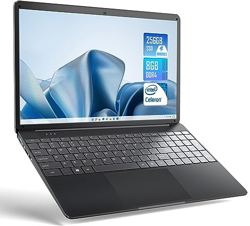 SGIN 15.6 Inch Laptop Windows 11 8GB RAM 256GB SSD Celeron Quad-Core Up to 2.8GHz, PC Notebook with Dual Band WiFi, 2xUSB 3.0, Keyboard Film in Eight Languages, Grey and Black (M15 Pro)